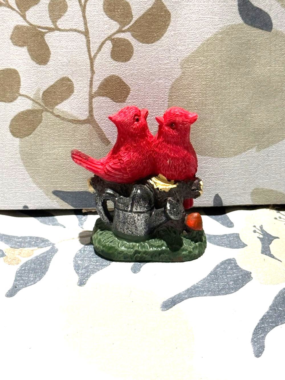 Red Bird Pair Figurine with Green Base